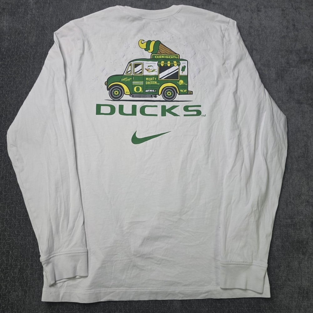 Nike Oregon Ducks Long Sleeve T Shirt Mens Large Double Sided Graphic White L